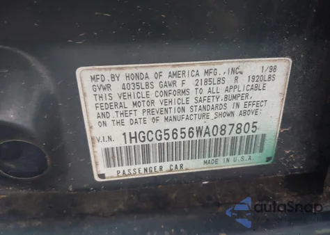 1998 Honda Accord Ex z USA, uszkodzony, nr VIN 1HGCG5656WA087805